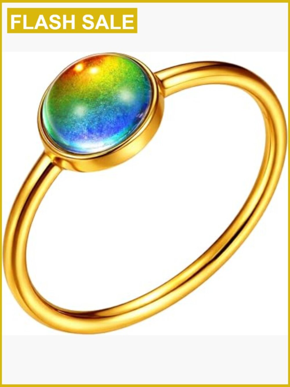 Minimalist Mood Ring with Stainless Steel Band, Color Changing Stone